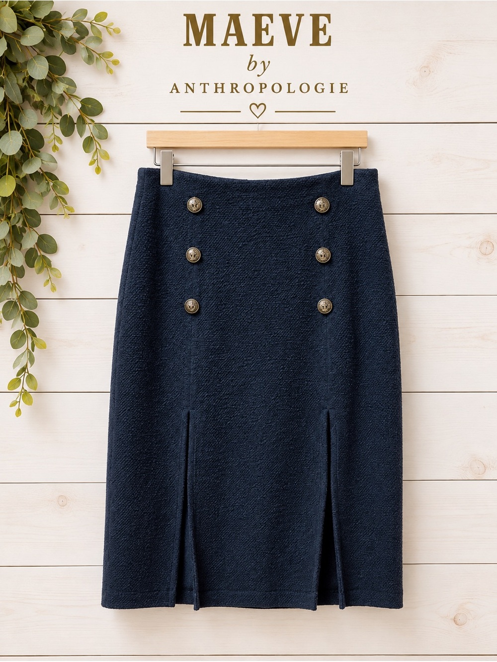 MAEVE by Anthropologie Navy Textured Skirt Size S